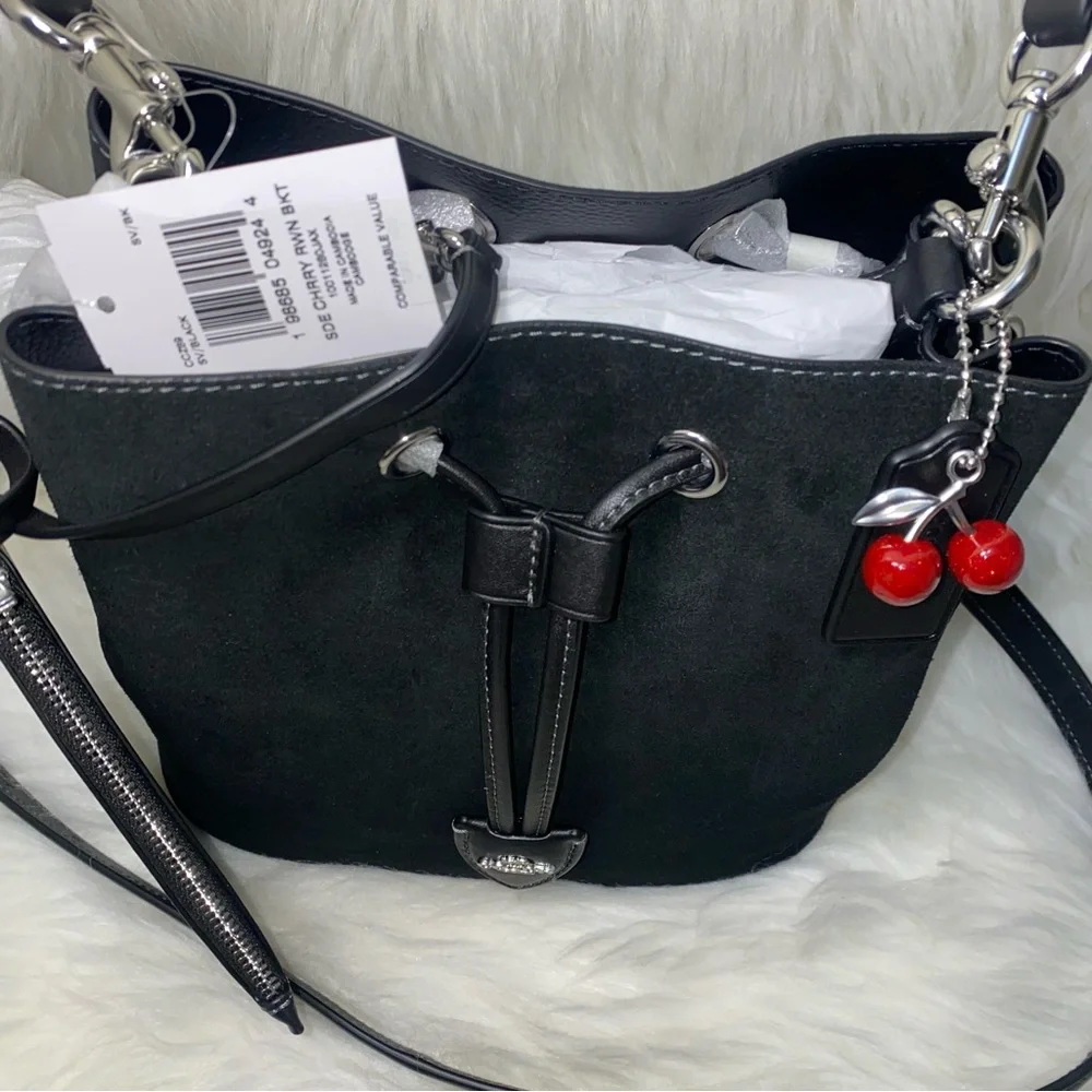Coach Rowan Bucket Bag With Cherry Charm New Suede purse